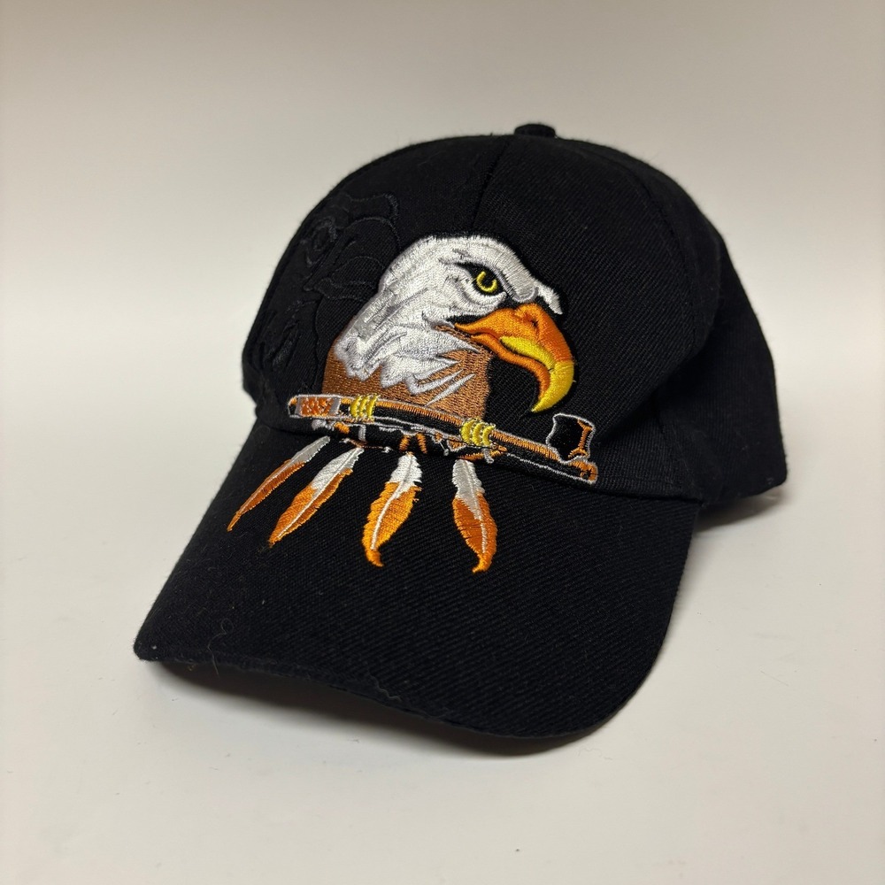 Native‎ American Eagle Feathers Embroidered Black Baseball Cap Hat Adjustable